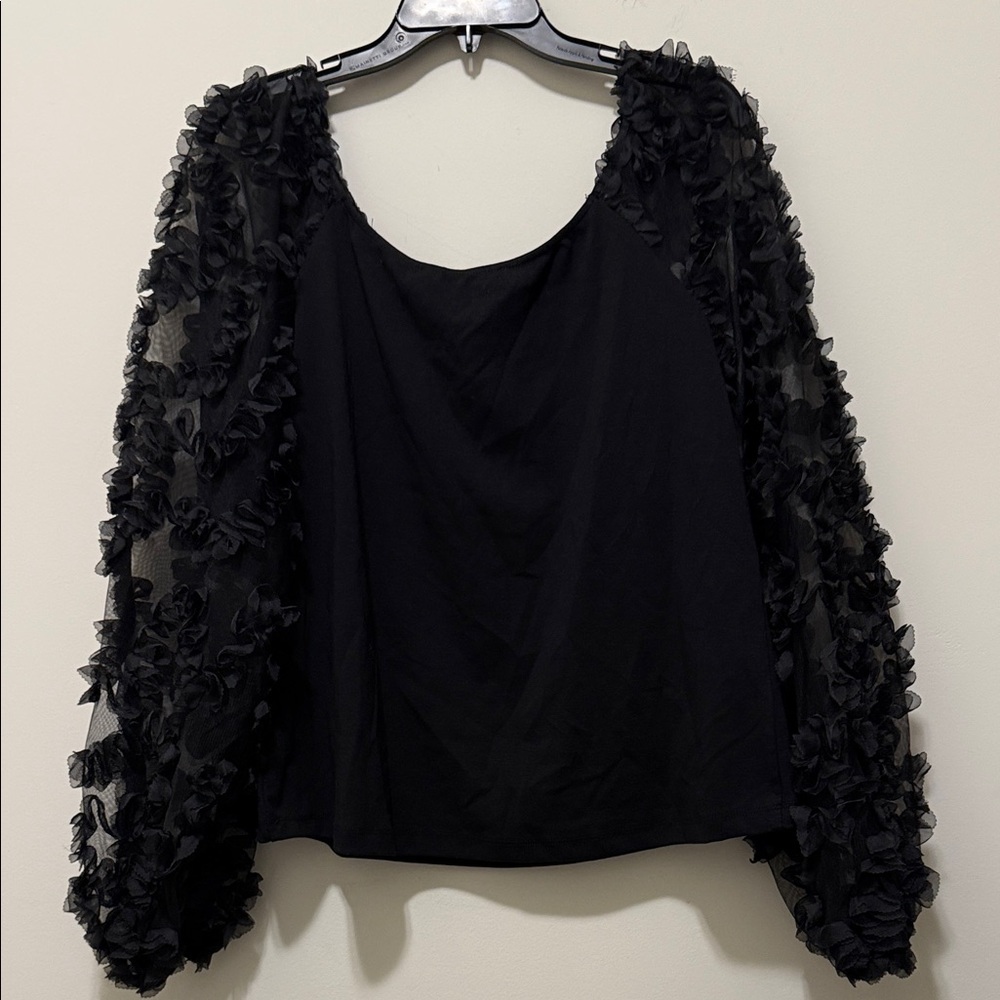New Marc New York Black Textured Sleeve Blouse - Picture 9 of 11